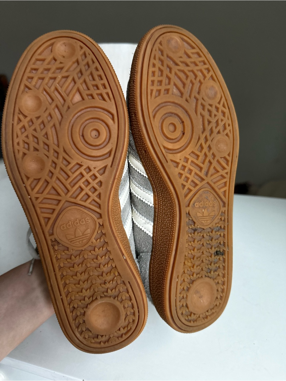 adidas Spezial Suede Sneakers in Light Gray and White with Gum Sole - Picture 3 of 10